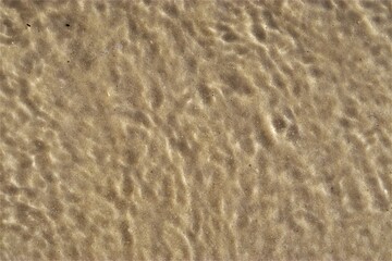 Ripples on the water, sea water near the coast, sand is visible through the water, top view