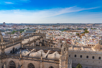Fototapeta na wymiar City skyline of Sevilla aerial view from the top of Cathedral of Saint Mary of the See, Seville Cathedral , Spain