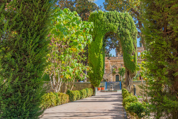 Gardens in Reales Alcazares, Seville, Andalusia, Spain