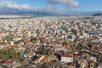 Fototapeta premium Panorama from Acropolis to city of Athens, Greece