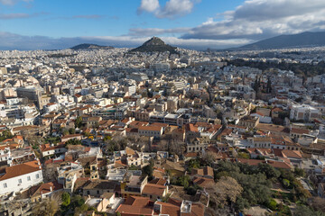 Fototapeta na wymiar Panorama from Acropolis to city of Athens, Greece