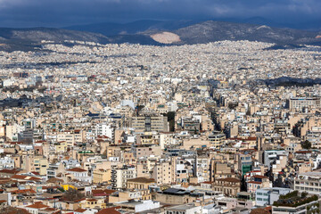 Naklejka premium Panorama from Acropolis to city of Athens, Greece