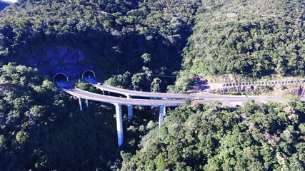 Tunnels and viaducts in Serra do Pinto on Rota do Sol, Rio Grande do Sul, Brazil