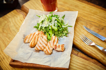fish and salad on board