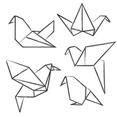 Origami bird vector set isolated