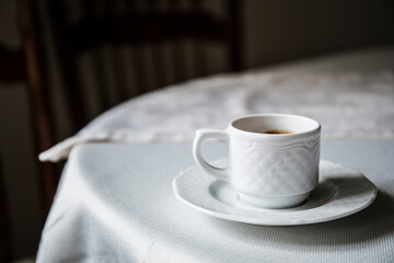 cup of coffee on a table. Coffee time. Mug. Cafe. 