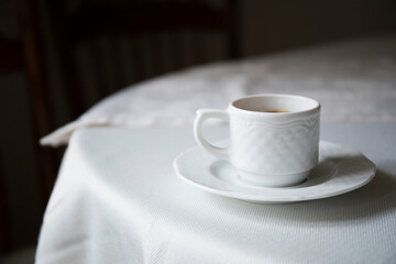 white cup of coffee. Cafe. 