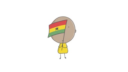 Pencil drawing of a boy holding a Ghanaian flag