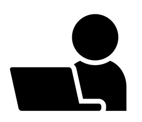 ノートパソコンを使用する人物のシンプルなアイコン/白黒