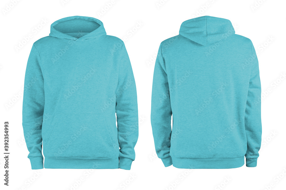 Canvas Prints Men's arctic blue blank hoodie template,from two sides, natural shape on invisible mannequin, for your design mockup for print, isolated on white background. - Canvas Prints