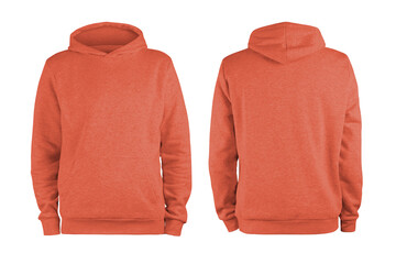 Men's coral  blank hoodie template,from two sides, natural shape on invisible mannequin, for your...