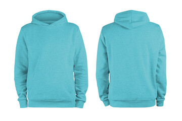 Men's arctic blue blank hoodie template,from two sides, natural shape on invisible mannequin, for...