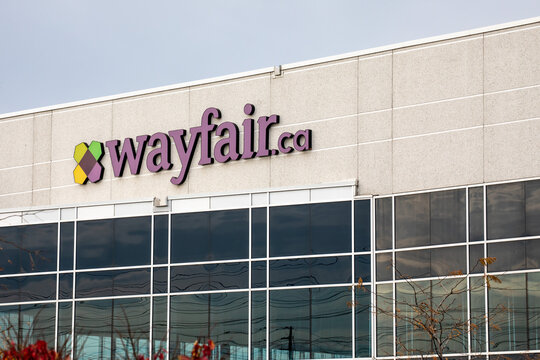 Toronto  Canada, November 5, 2020; The sign on the Wayfair home goods on line sales distibution warehouse on Derry Road in Mississauga, Canada