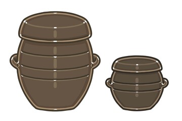 Two kind(Jar and pot) of Onggi. Onggi is Korean earthenware, which is extensively used as tableware, as well as storage containers in Korea. Vector illustrations set.