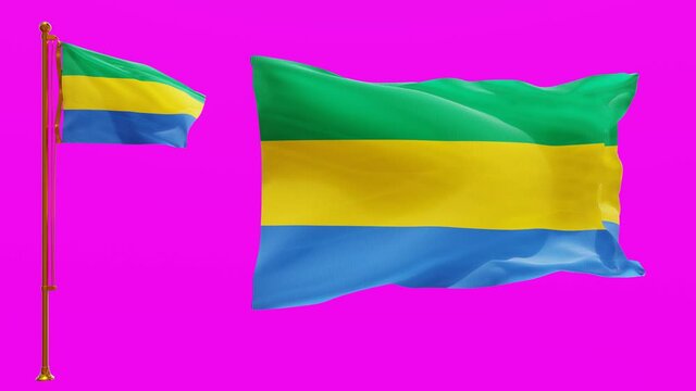 Flags of Gabon with Green Screen Chroma Key High Quality 4K UHD 60FPS