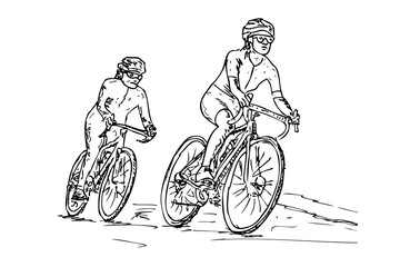 Vector Hand Draw Sketch, A Group of People, Riding a Bicycle