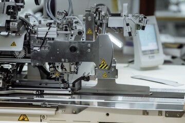 sewing machine scribbling fabric. tailoring at the factory