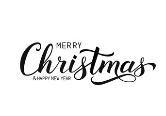 Merry Christmas and Happy New Year calligraphy hand lettering isolated on white. Celebration quote hand written with brush. Holidays typography poster. Vector template for banner, greeting card etc