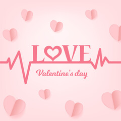 Paper Hearts Float and Red Yarn tied together Soulmate Poster out of the gift box with copy space on pink background. Vector Illustration, Valentine's Day Poster