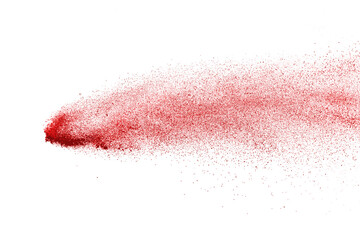 Red powder explosion isolated on white background.