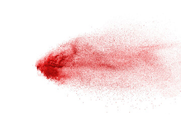 Red powder explosion isolated on white background.