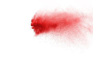 Red powder explosion isolated on white background.