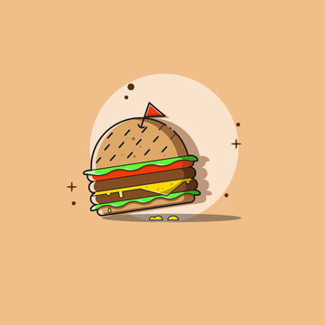 Hamburger icon. Fast food Menu, Cafe and Restaurant Menu. Flat Cartoon Style Suitable for Web Landing Page, Banner, Flyer, Sticker, Card, Background