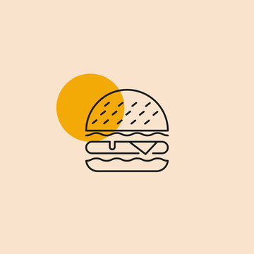 Burger, fast food logo or icon, emblem. Outline design. Label for menu design restaurant or cafe. vector illustration.