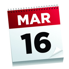March 16th on a calendar page - illustrated.