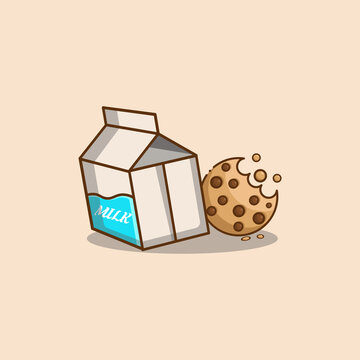 Cookies with Milk Vector Illustration. Coffee Shop. Breakfast Morning. Healthy. Back to School. Flat Cartoon Style Suitable for Web Landing Page, Banner, Flyer, Sticker, Wallpaper, Card, Background