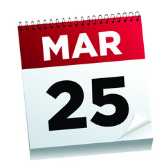 March 25th on a calendar page - illustrated.