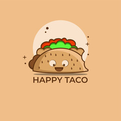 Happy Taco Logo. Food Cartoon Character Isolated. Flat Cartoon Style Suitable for Web Landing Page, Banner, Flyer, Sticker, Card