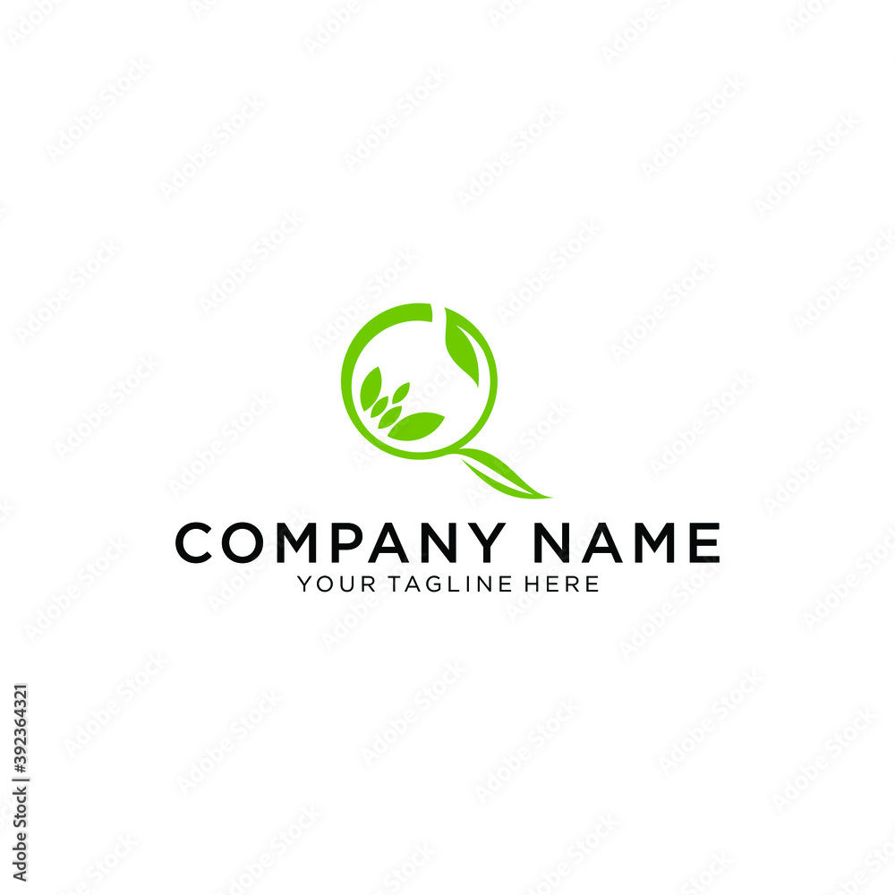Fototapete q initial letter with leaf plant shape logo template, vector file eps 10 text and color is easy to e