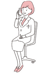 手描き1color　医師・薬剤師　オンライン　若い女性