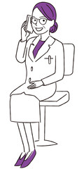 手描き1color　医師・薬剤師　オンライン　中年女性