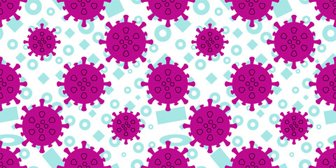 Seamless pattern of Corona Virus Cell icon isolated on memphis element background. Good for template background, banner, poster, etc. Vector illustration eps10.