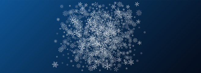 Silver Snow Vector Blue Background. Xmas Snowfall 