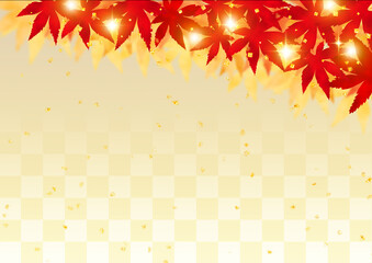 紅葉と金箔と金色の光　市松模様　秋のフレーム素材　横型