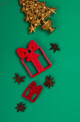 Christmas cookie molds in the shape of a gift box, creative food concept