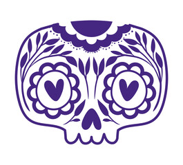 Fototapeta premium skull of deads day with hearts on eyes over a white background