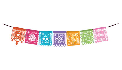 icons set of mexican garland over white background