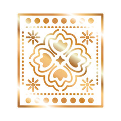 mexican icon of a clover with golden color in square on white background