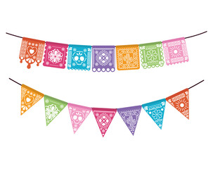 set of mexican garland on white background