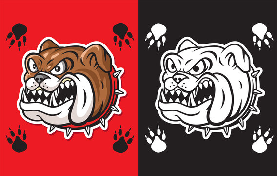Angry bulldog head with open mouth. angry head mascot of bulldog