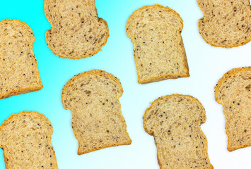 Multi Grain Wheat Loaf Bread on white table in top view