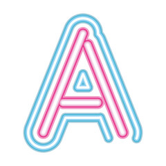letter A neon font pink and blue on white background