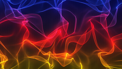 Abstract Yellow Red And Blue Dynamics Turbulence Wavy Dots Lines Glowing Light Background