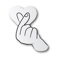 black line hand drawn of love Korean symbol on cut paper with shadow isolated on white background