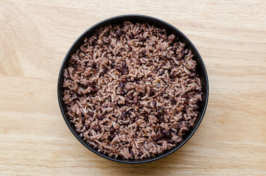Rice with red beans on a bowl