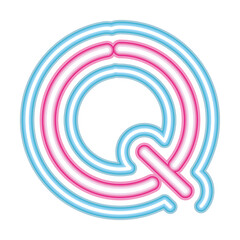 letter Q neon font pink and blue on white background